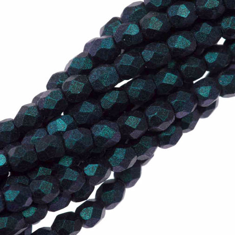 100 Czech Fire Polished 3mm Round Bead Polychrome Indigo Orchid (94105)