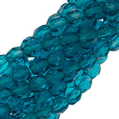 50 Czech Fire Polished 6mm Round Bead Teal (60150)