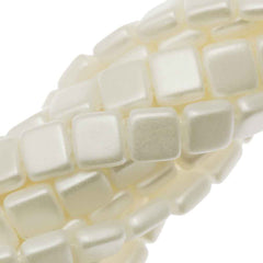 50 CzechMates 6mm Two Hole Tile Beads Pearl Coat Snow White (25001)