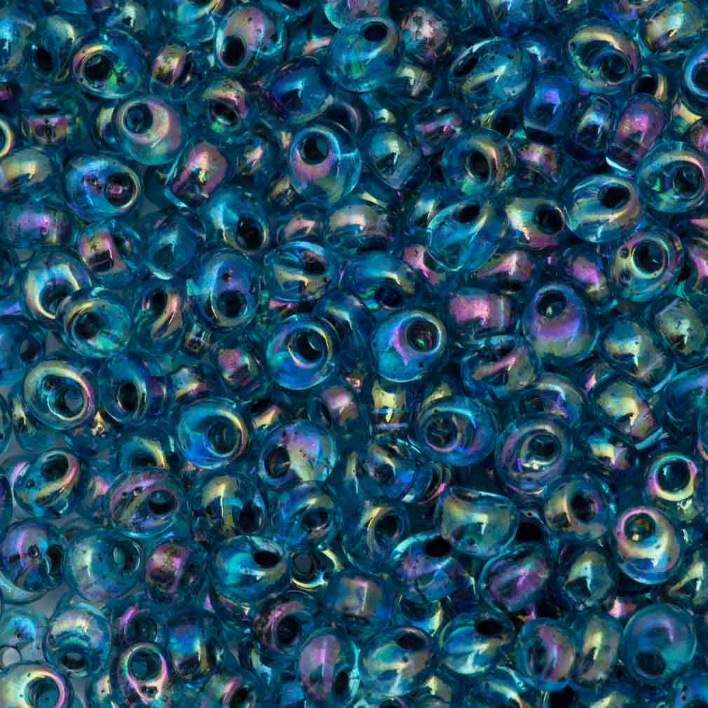 Miyuki 4mm Magatama Seed Bead Noir Inside Color Lined Aqua AB 23g Tube (2168)
