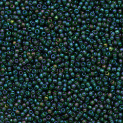Toho Round Seed Bead 11/0 Montana Blue Inside Color Lined Green AB 19g Tube (384)