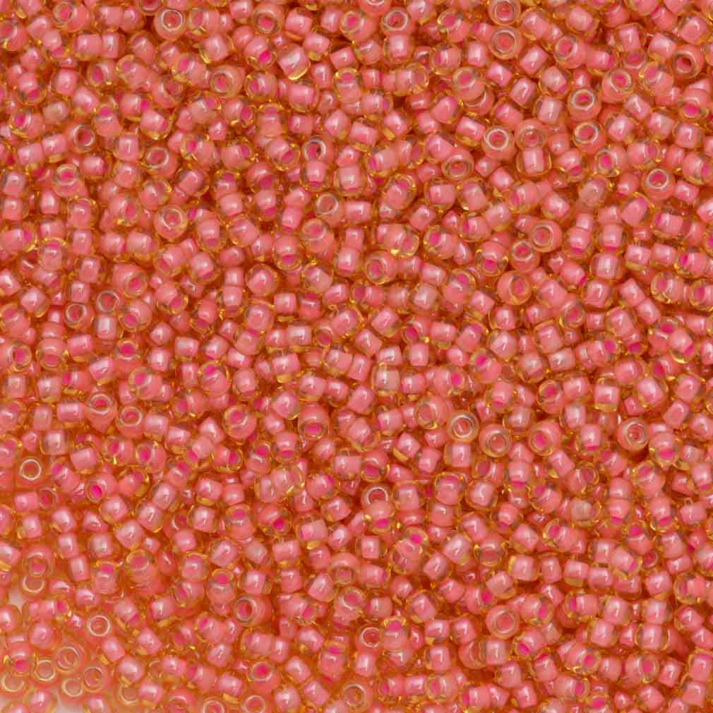 Toho Round Seed Bead 11/0 Jonquil Inside Color Lined Coral 2.5-inch Tube (956)