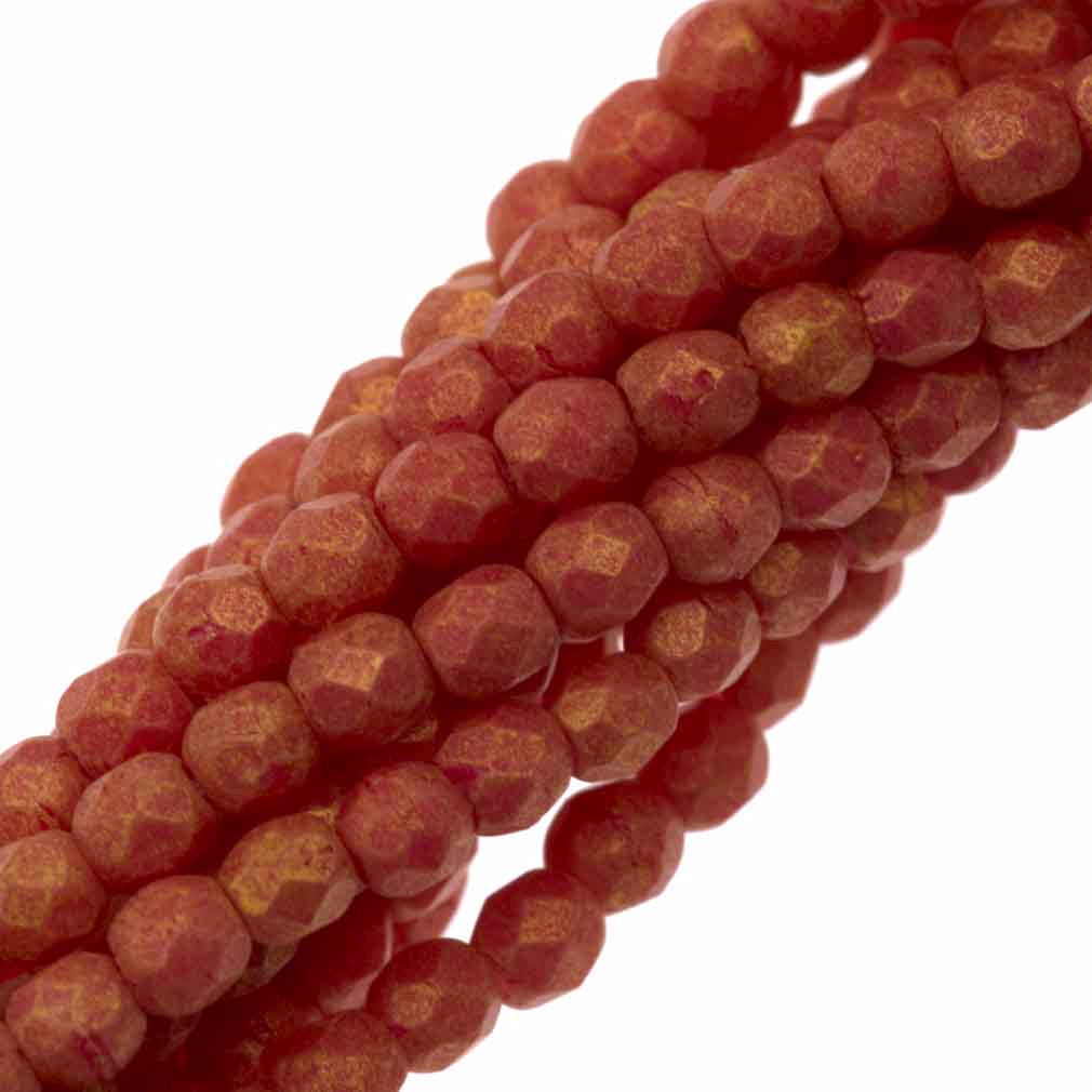 100 Czech Fire Polished 2mm Round Bead Pacifica Strawberry (10020PS)