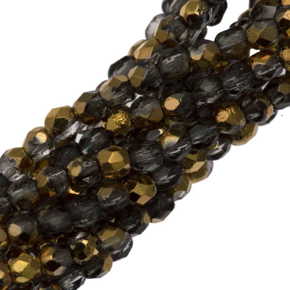100 Czech Fire Polished 2mm Round Bead Gold 1/2 (26201)