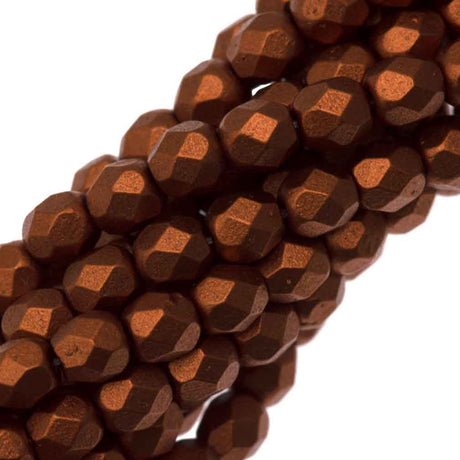 100 Czech Fire Polished 4mm Round Bead Matte Metallic Antique Copper (01750K)