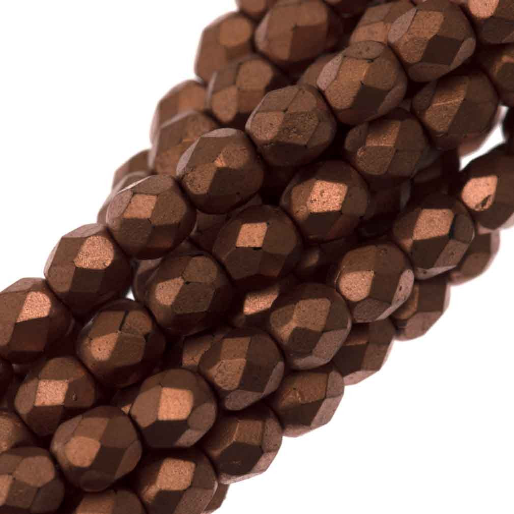 100 Czech Fire Polished 4mm Round Bead Matte Metallic Bronze Copper (01780K)
