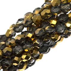 100 Czech Fire Polished 4mm Round Bead Gold 1/2 (26201)