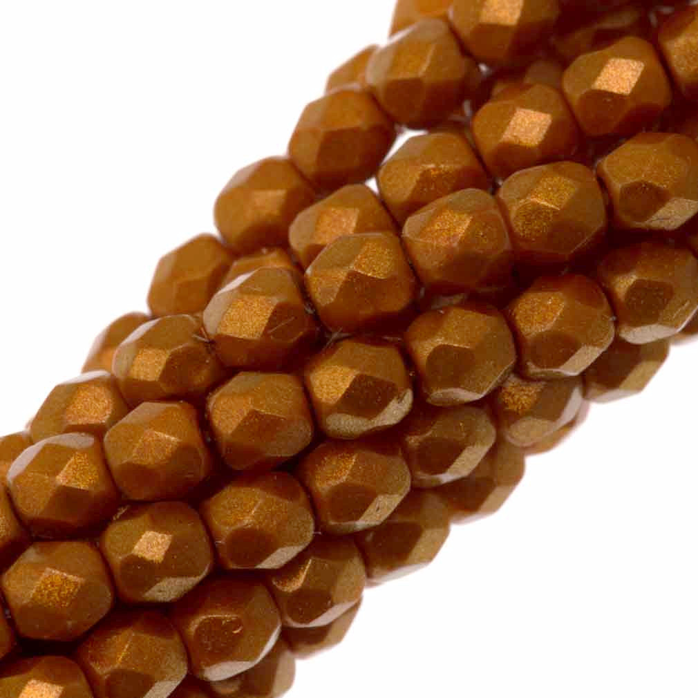 100 Czech Fire Polished 4mm Round Bead Halo Ethereal Sandalwood (29253P)