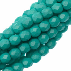 100 Czech Fire Polished 4mm Round Bead Saturated Teal (29569)