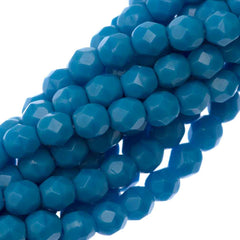 100 Czech Fire Polished 4mm Round Bead Opaque Blue Turquoise (63050)