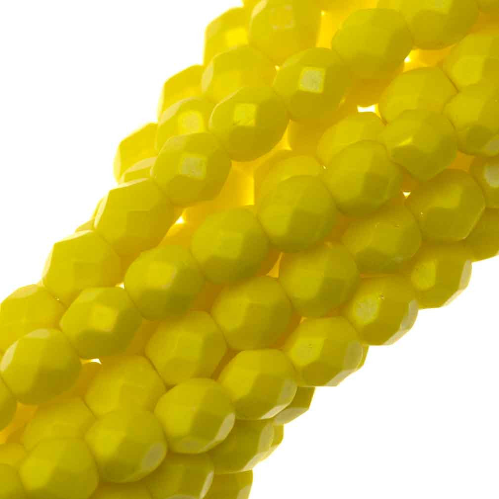 100 Czech Fire Polished 4mm Round Bead Matte Custard Luster Iris (83120MLR)