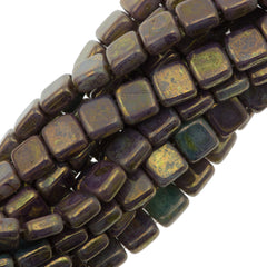 50 CzechMates 6mm Two Hole Tile Beads Opaque Pale Jade Bronze Picasso (63100BT)