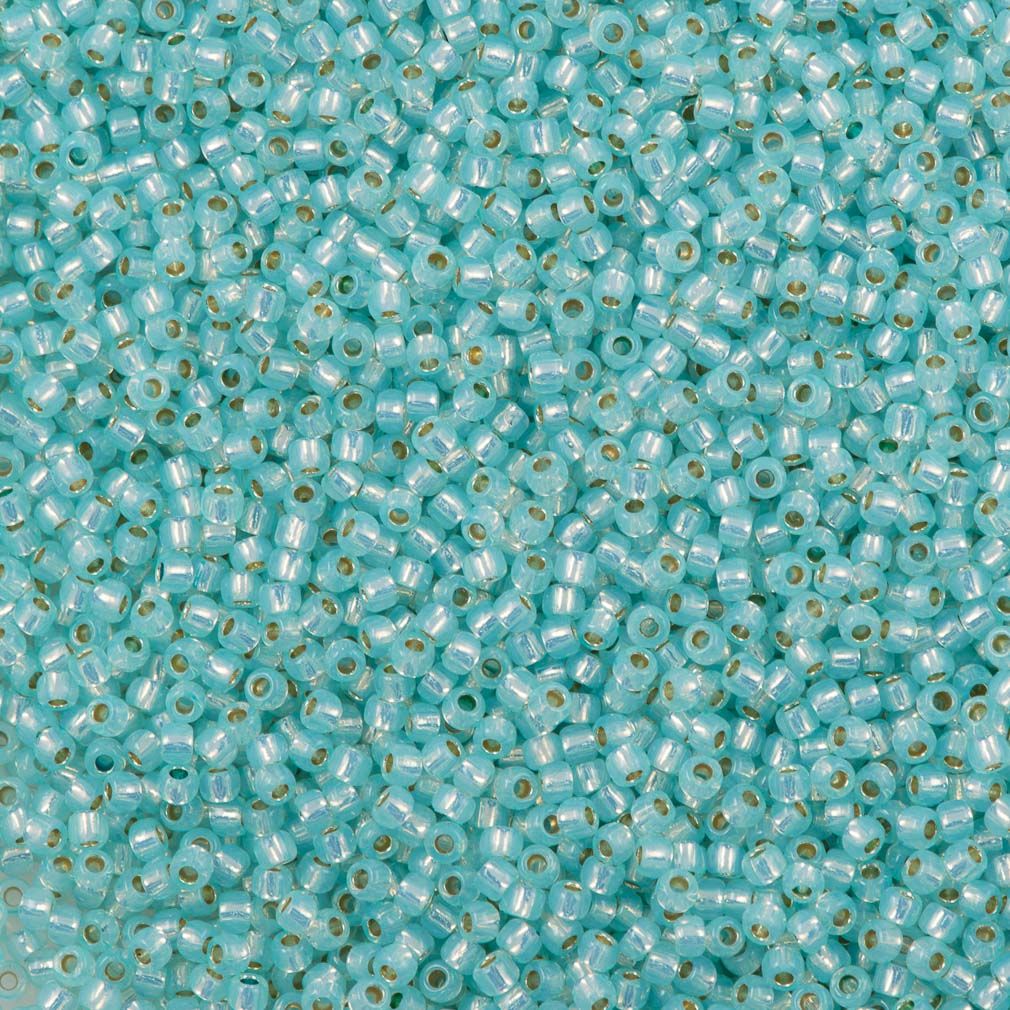 50g Toho Round Seed Bead 11/0 Permanent Finish Silver Lined Milky Light Aqua (2116PF)