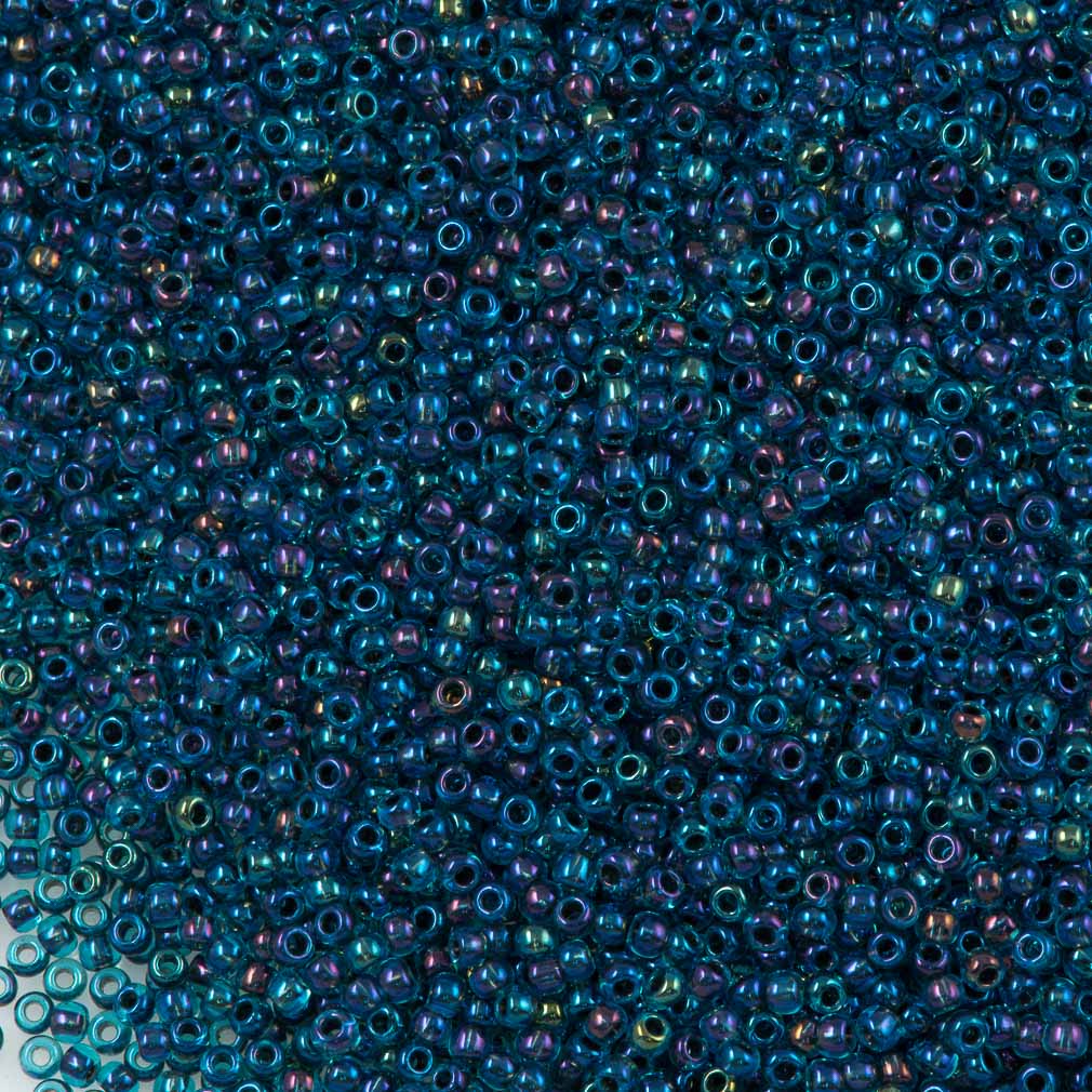 50g Toho Round Seed Beads 11/0 Inside Color Lined Aqua Jet (248)