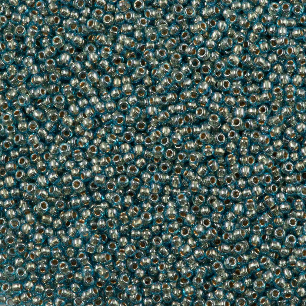 50g Toho Round Seed Beads 11/0 Inside Color Lined Gold Aqua (990)