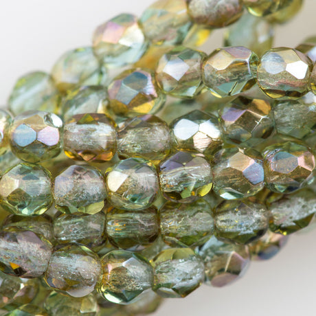 100 Czech Fire Polished 4mm Round Bead Aquamarine Celsian (60010Z)