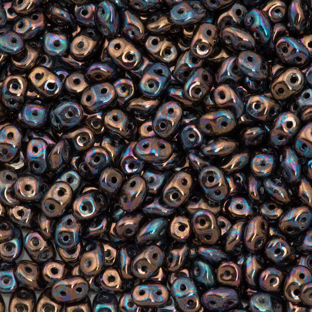 Super Duo 2x5mm Two Hole Beads Opaque Jet Iris Luster 22g Tube (23980LR)