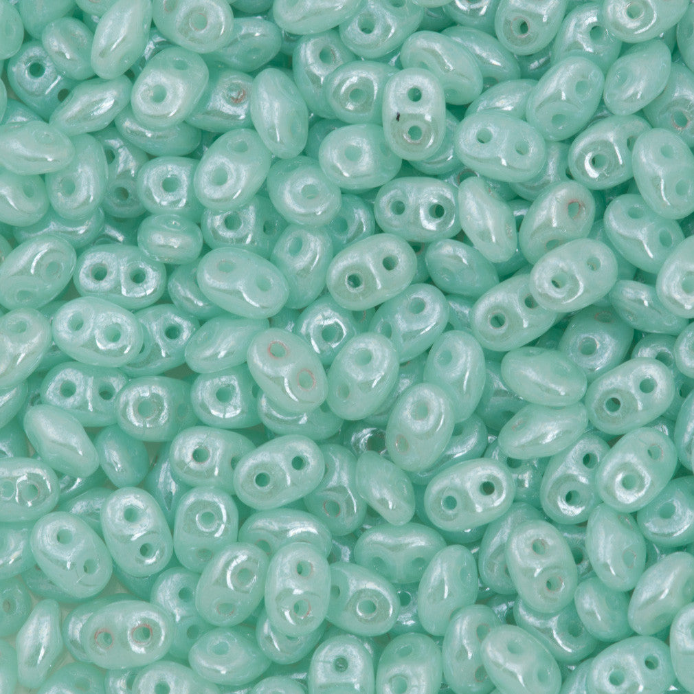 Super Duo 2x5mm Two Hole Beads Milky Peridot White Luster 22g Tube (61100WL)