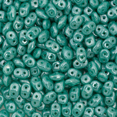 Super Duo 2x5mm Two Hole Beads Opaque Green Turquoise White Luster 22g Tube (63130WL)