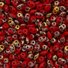 Super Duo 2x5mm Two Hole Beads Opaque Red Capri Gold 15g (93200CG)