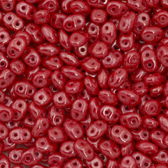 Super Duo 2x5mm Two Hole Beads Opaque Red White Luster 22g Tube (93200WL)