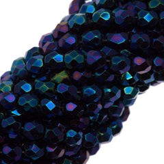 50 Czech Fire Polished 6mm Round Bead Blue Iris (21435)