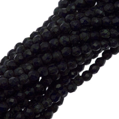 100 Czech Fire Polished 2mm Round Bead Navy Blue Picasso (33070T)