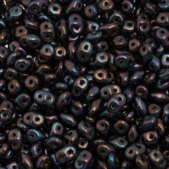 Super Duo 2x5mm Two Hole Beads Opaque Black Nebula 15g (23980NEB)