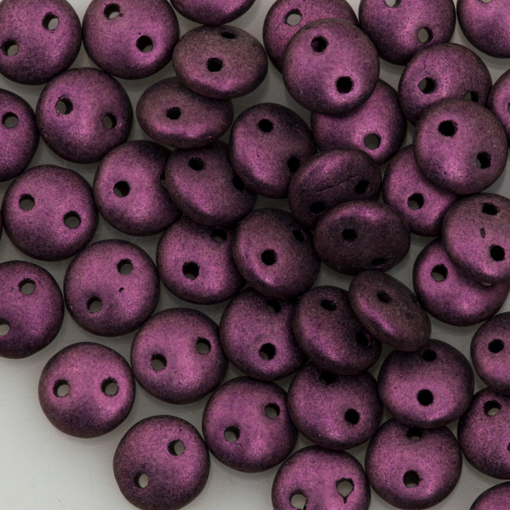 50 CzechMates 6mm Two Hole Lentil Metallic Suede Pink Beads (79086)