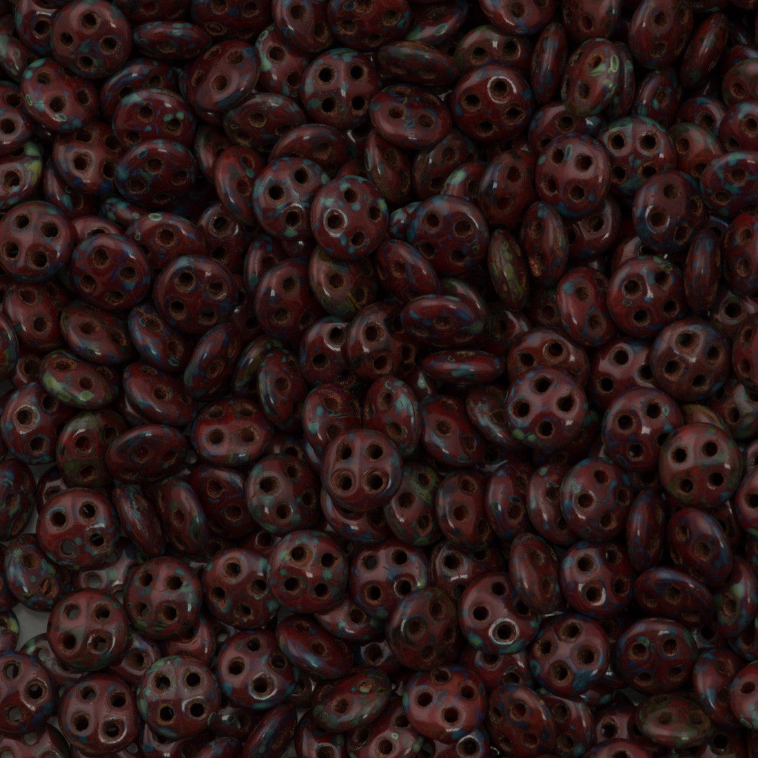 CzechMates 6mm Four Hole QuadraLentil Opaque Red Picasso Beads 15g (93200T)