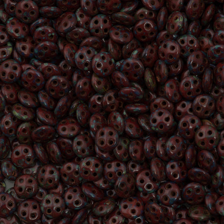 CzechMates 6mm Four Hole QuadraLentil Opaque Red Picasso Beads 15g (93200T)