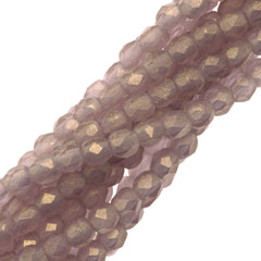 100 Czech Fire Polished 2mm Round Bead Gold Suede Mid Amethyst (20040MSG)