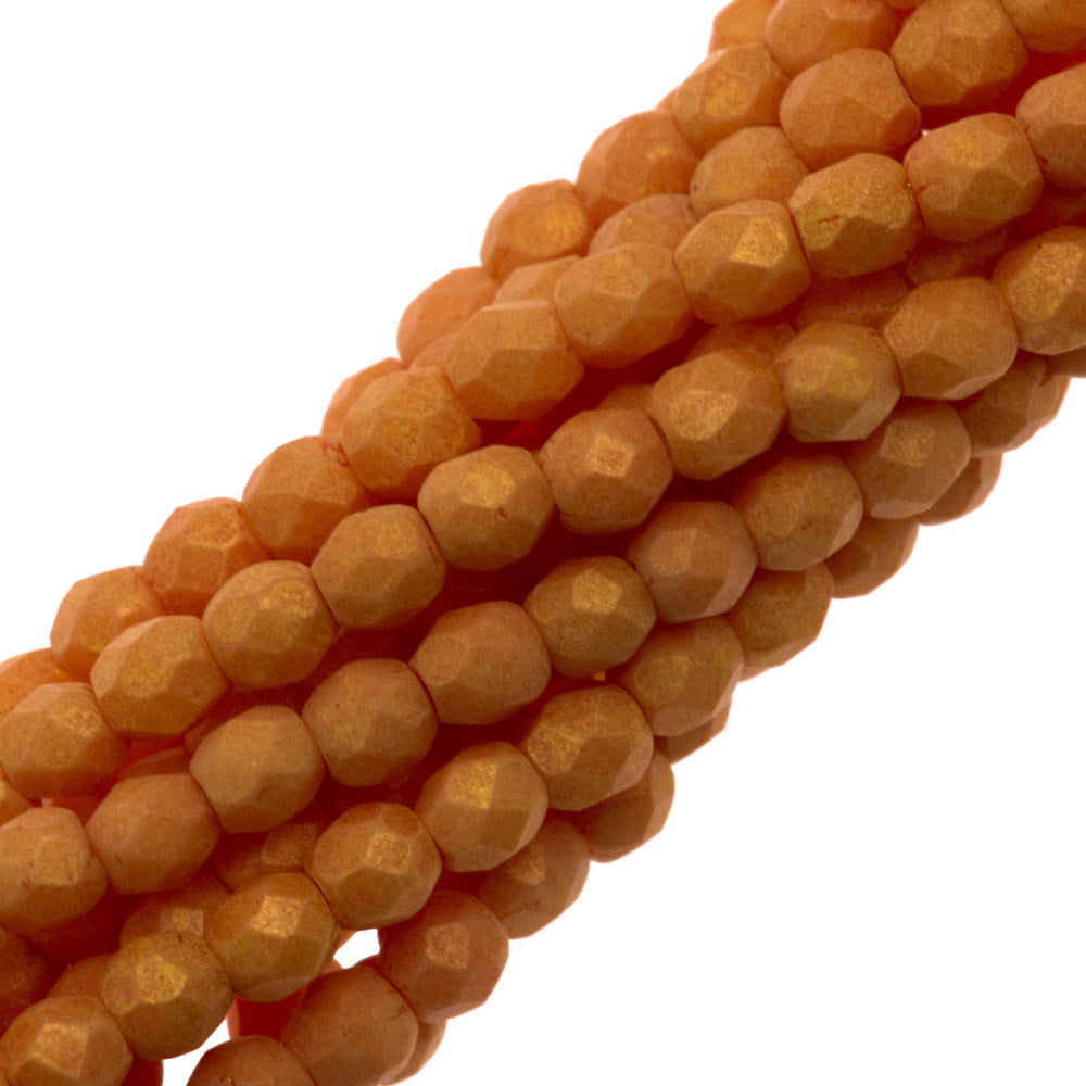 100 Czech Fire Polished 3mm Round Bead Pacifica Tangerine (10040PS)