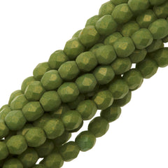 100 Czech Fire Polished 3mm Round Bead Pacifica Avocado (10050PS)