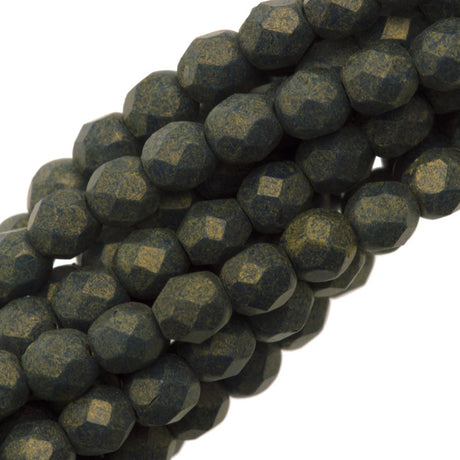100 Czech Fire Polished 4mm Round Bead Pacifica Juniper (10070PS)