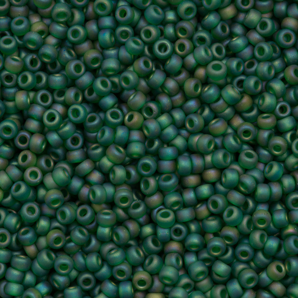 Miyuki Round Seed Bead 8/0 Transparent Matte Green AB 22g Tube (146FR)