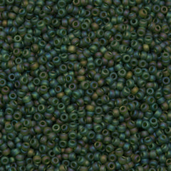 10g Miyuki Round Seed Bead 11/0 Matte Transparent Olive AB (158FR)