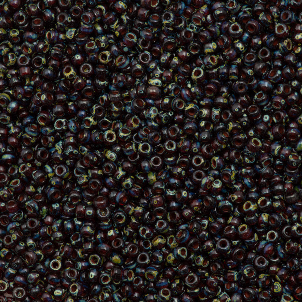 Miyuki Round Seed Bead 11/0 Transparent Garnet Picasso 22g Tube (4504)