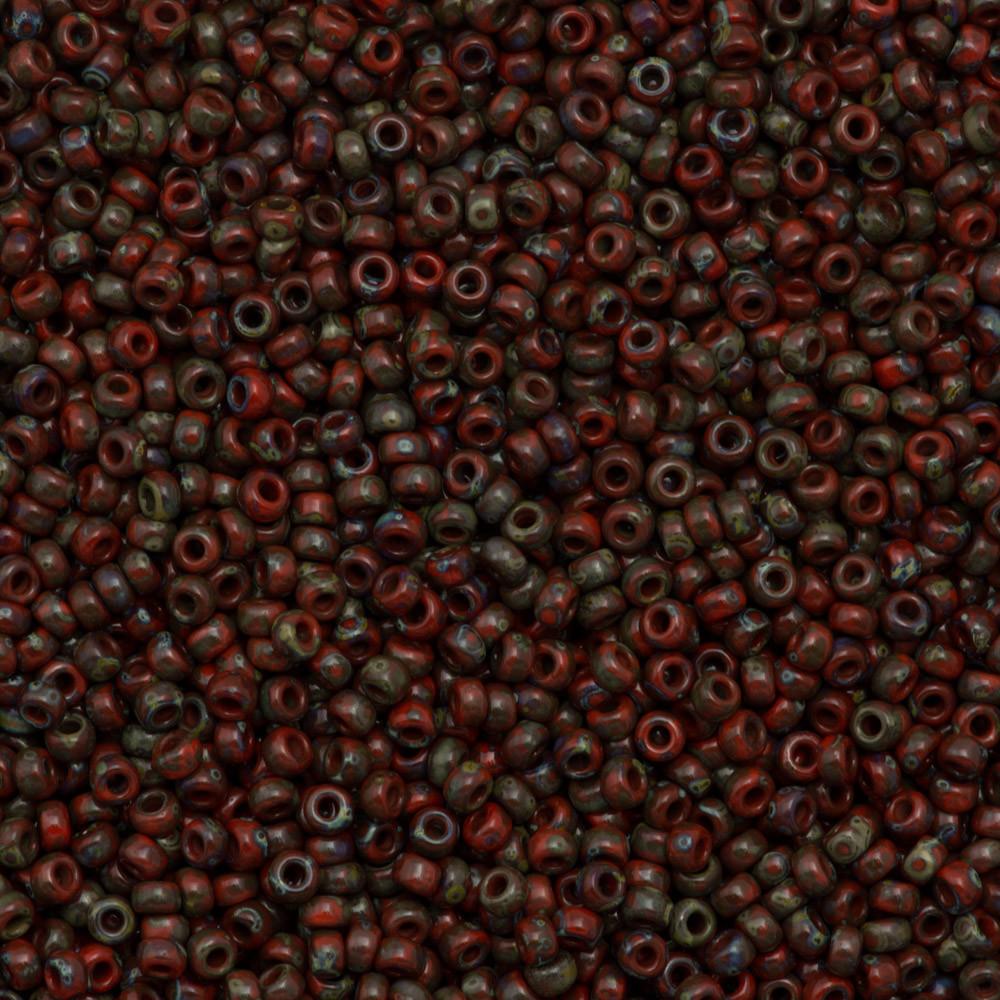 50g Miyuki Round Seed Bead 11/0 Opaque Red Picasso (4513)