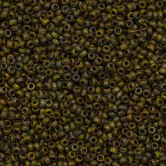 8g Miyuki Round Seed Bead 11/0 Opaque Yellow Picasso (4519)