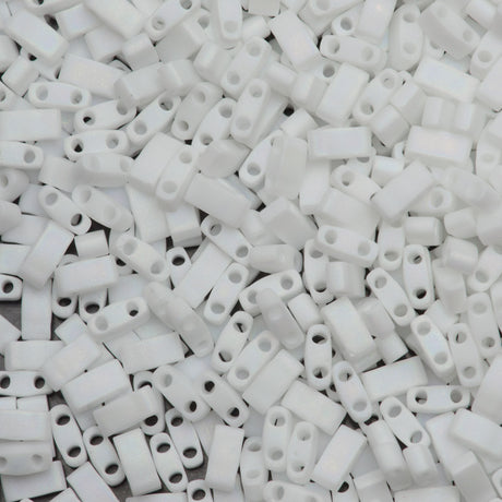 Miyuki Half Tila Seed Bead Opaque Matte White AB 7.5g Tube (402FR)