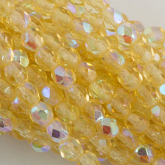 100 Czech Fire Polished 4mm Round Bead Light Topaz AB (10020X)
