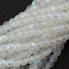 100 Czech 6mm Pressed Glass Round Beads Matte Crystal AB (00030MX)
