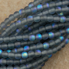 200 Czech 4mm Pressed Glass Round Beads Matte Montana Blue AB (30330MX)