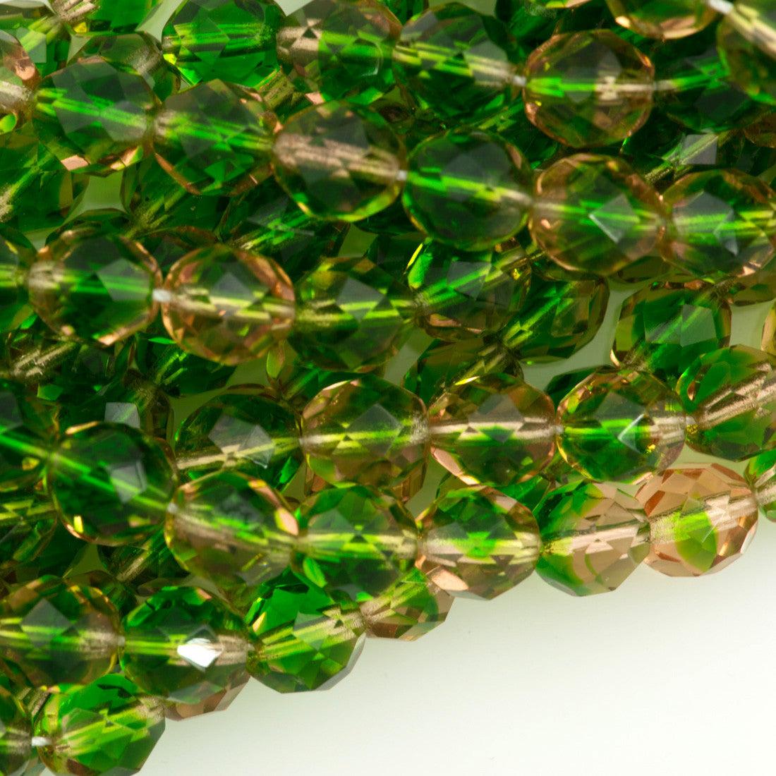 50 Czech Fire Polished 8mm Round Bead Green Pink (57711)