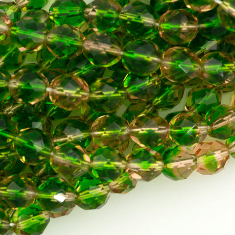 50 Czech Fire Polished 8mm Round Bead Green Pink (57711)