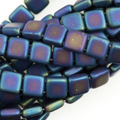50 CzechMates 6mm Two Hole Tile Beads Matte Blue Iris (21135)