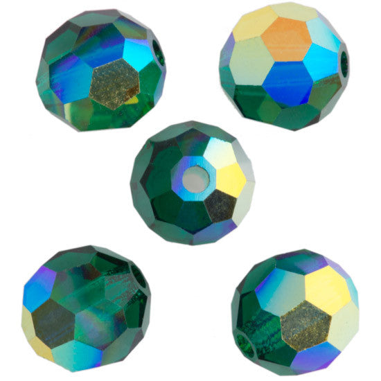 24 Preciosa Czech Crystal 6mm MC Round Bead Emerald AB 50730AB