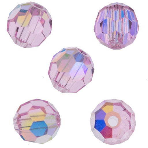 24 Preciosa Czech Crystal 6mm MC Round Bead Pink Sapphire AB 70220AB