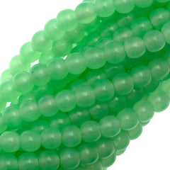 200 Czech 4mm Pressed Glass Round Beads Milky Light Green (52010)